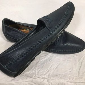 Hush Puppies Navy Leather Casual Slip On Toe Flats Shoes Women's 8M Loafers